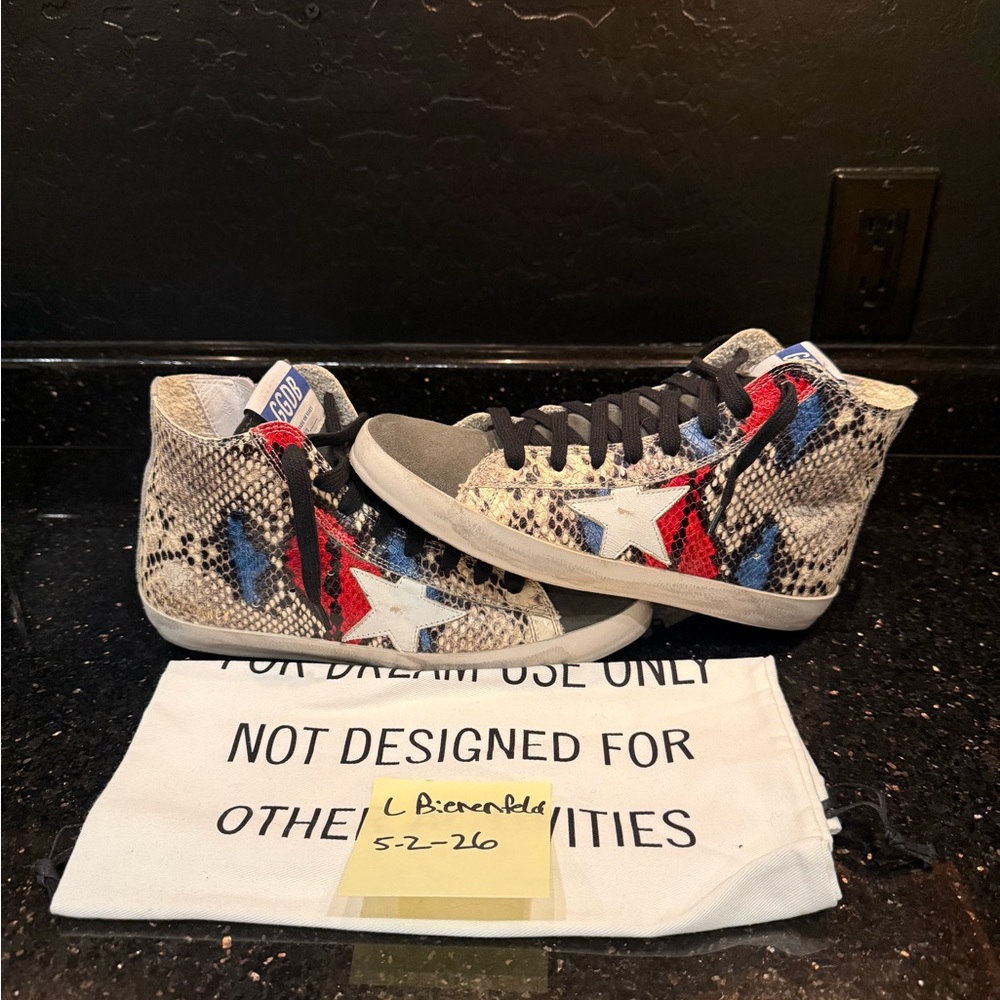 Golden Goose size 39 francy snakeskin embossed leather tan blue red